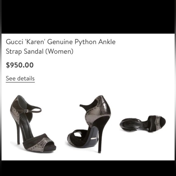 NWT Gucci 55 'Karen' Ankle Strap 7.5 (38) BLACK/ ANTHRACITE LEATHER - Picture 1 of 10